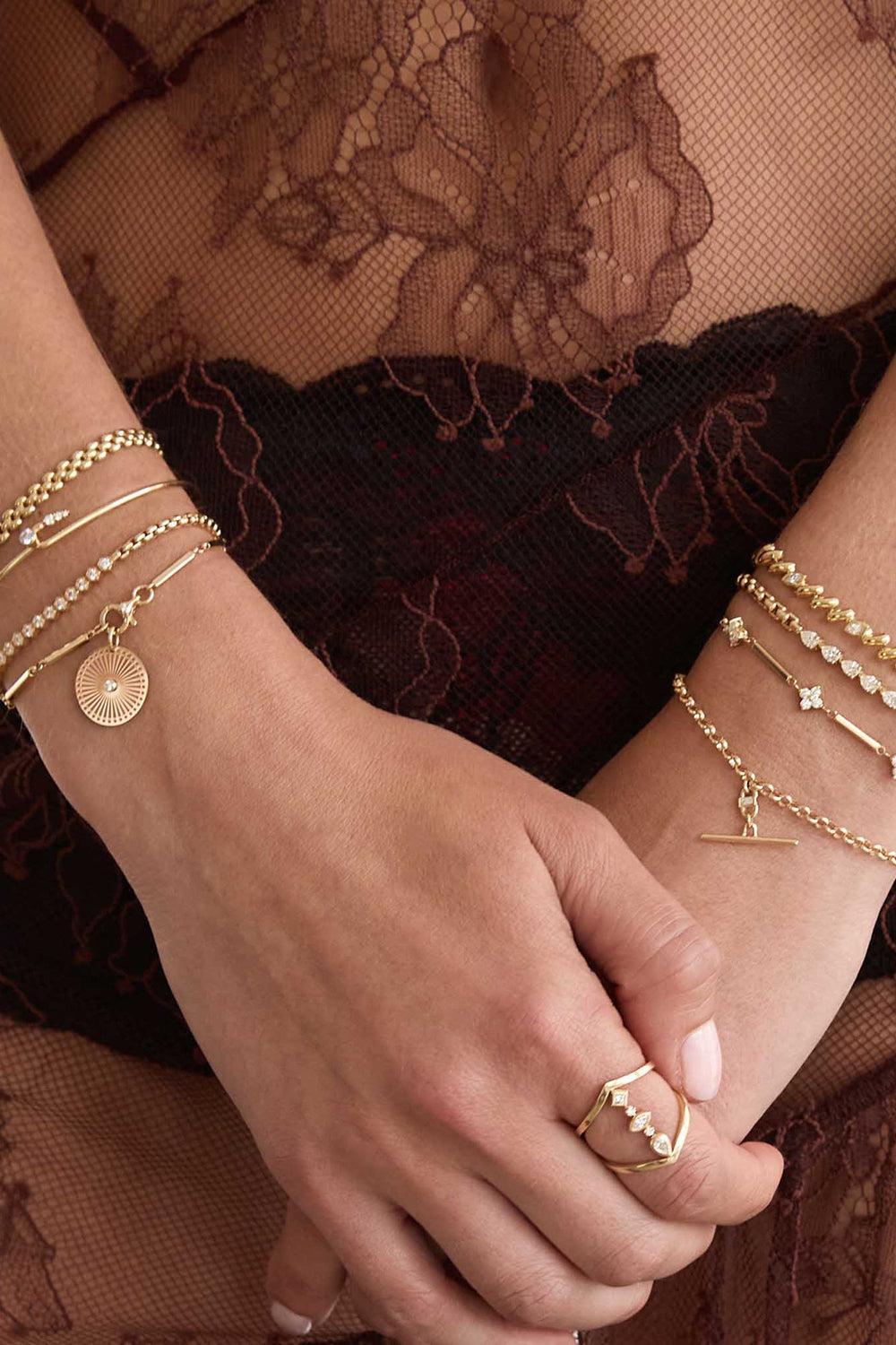 Diamond Quad Station Linked Bar Bracelet-YELLOW GOLD-6-7-JEWELRYFINE JEWELBRACELET O-ZOE CHICCO