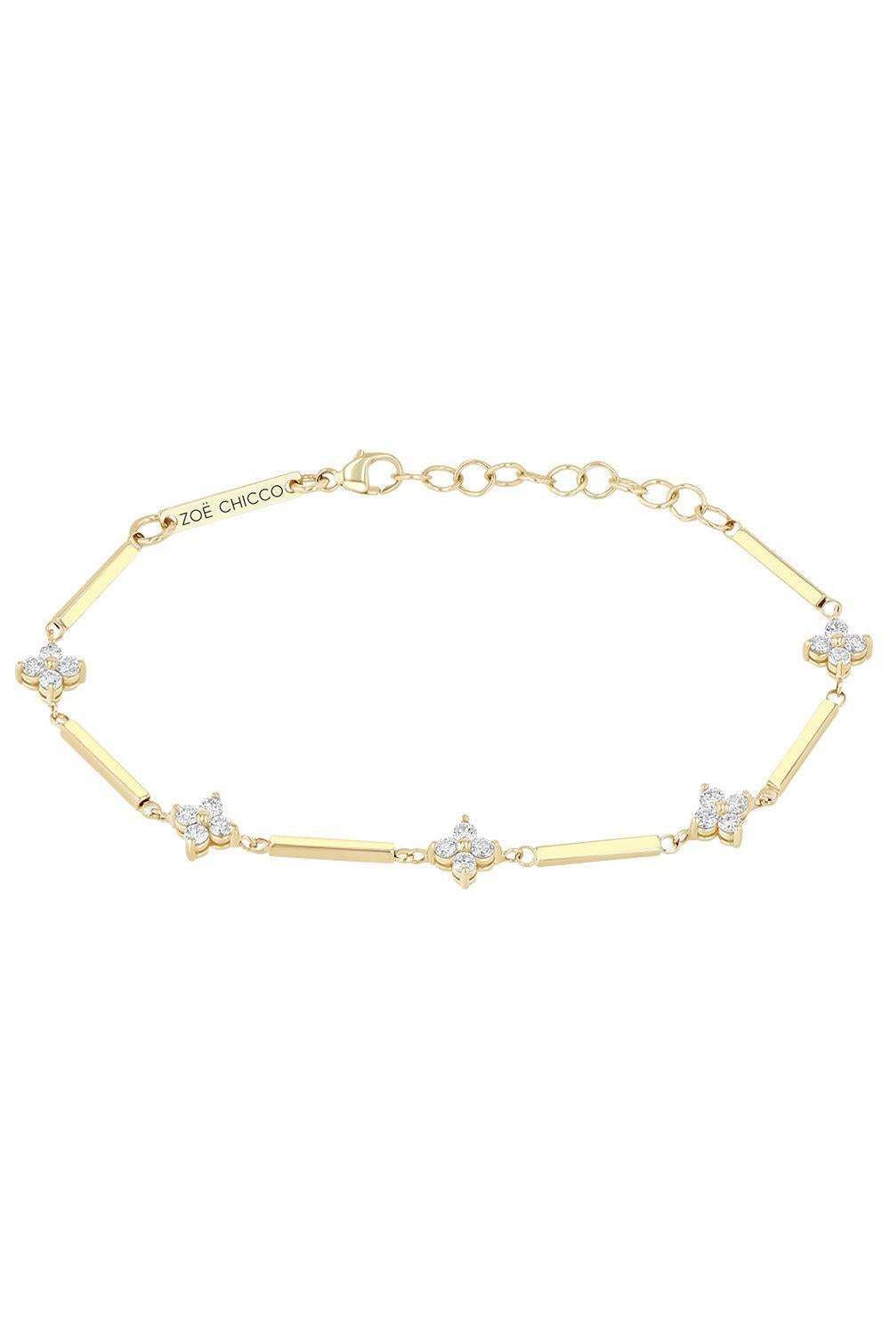 Diamond Quad Station Linked Bar Bracelet-YELLOW GOLD-6-7-JEWELRYFINE JEWELBRACELET O-ZOE CHICCO