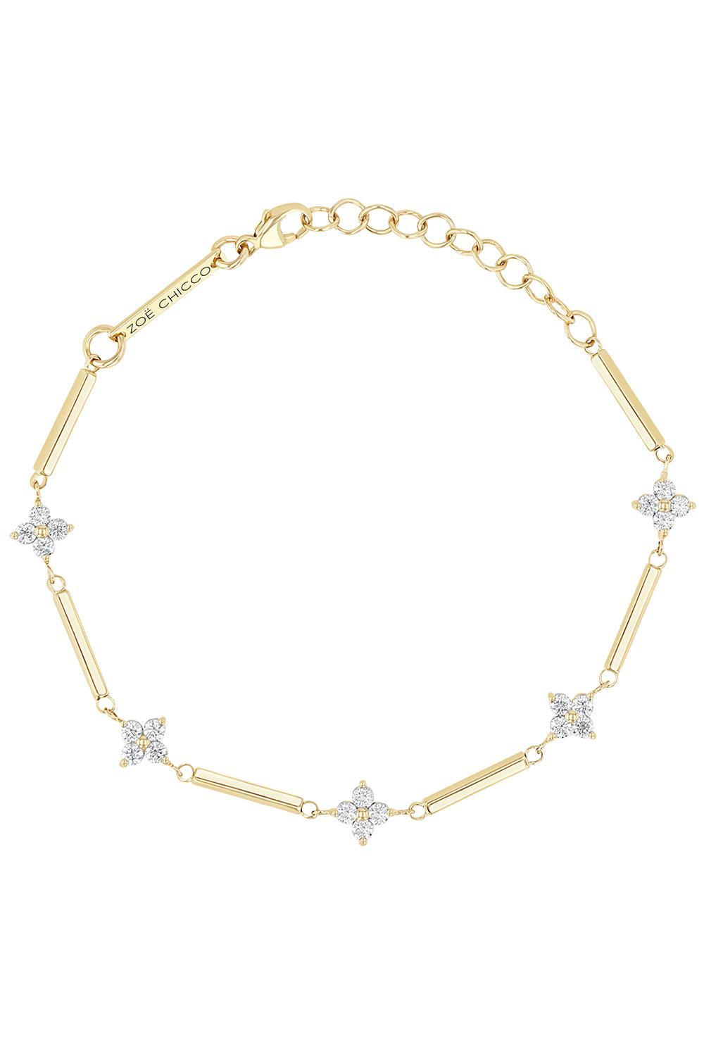 Diamond Quad Station Linked Bar Bracelet-YELLOW GOLD-6-7-JEWELRYFINE JEWELBRACELET O-ZOE CHICCO