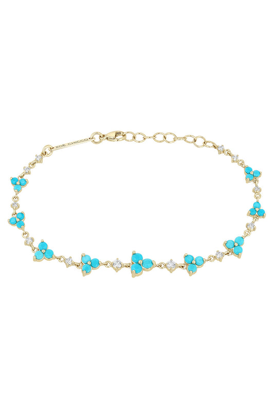 Turquoise Diamond Trios Bracelet-YELLOW GOLD-6-7-JEWELRYFINE JEWELBRACELET O-ZOE CHICCO