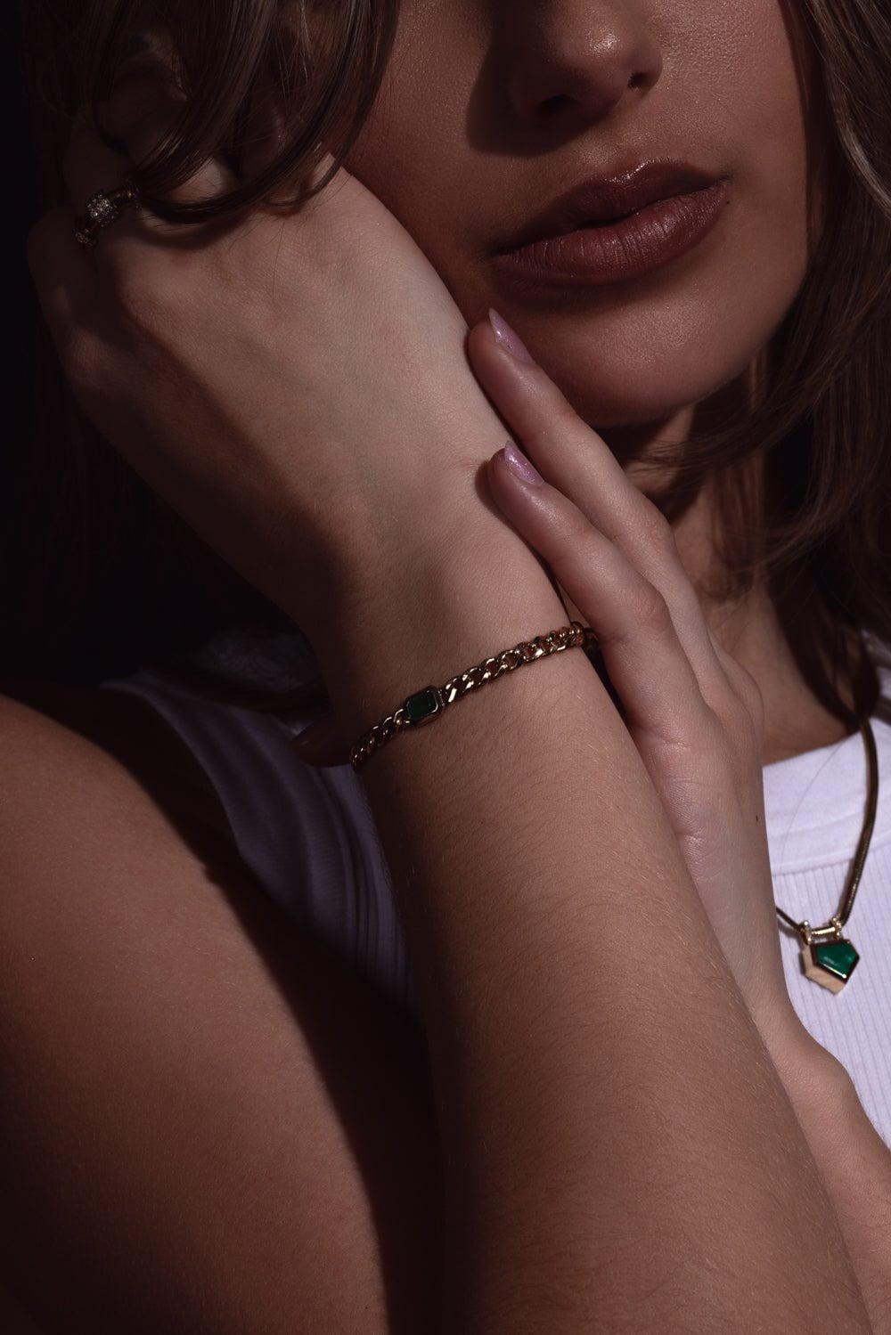 ZOE CHICCO-Emerald Curb Chain Bracelet-YELLOW GOLD
