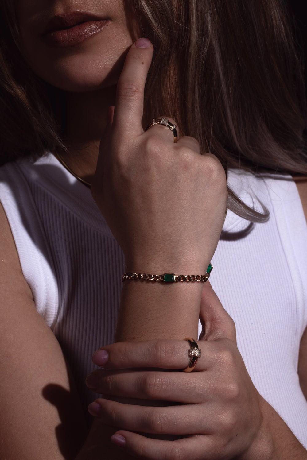 ZOE CHICCO-Emerald Curb Chain Bracelet-YELLOW GOLD