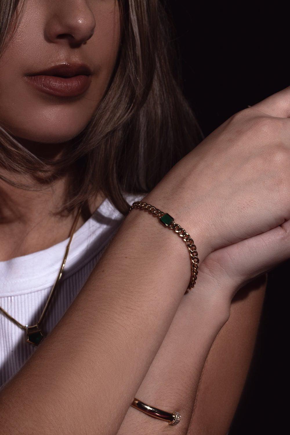 ZOE CHICCO-Emerald Curb Chain Bracelet-YELLOW GOLD