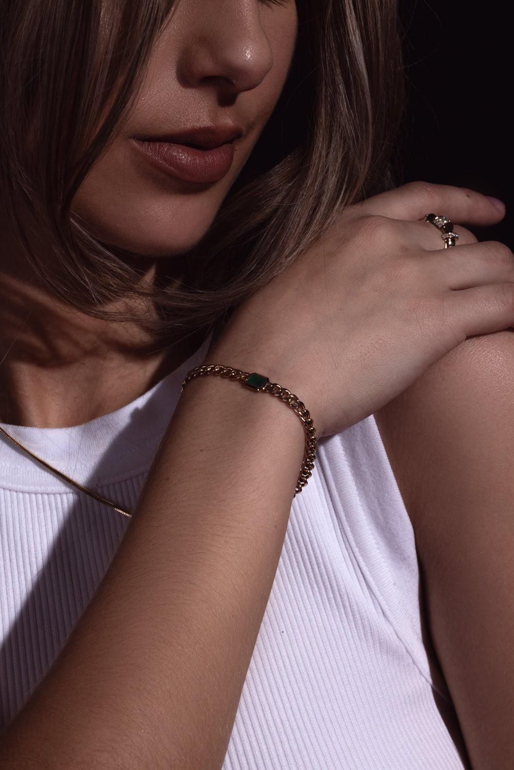 ZOE CHICCO-Emerald Curb Chain Bracelet-YELLOW GOLD