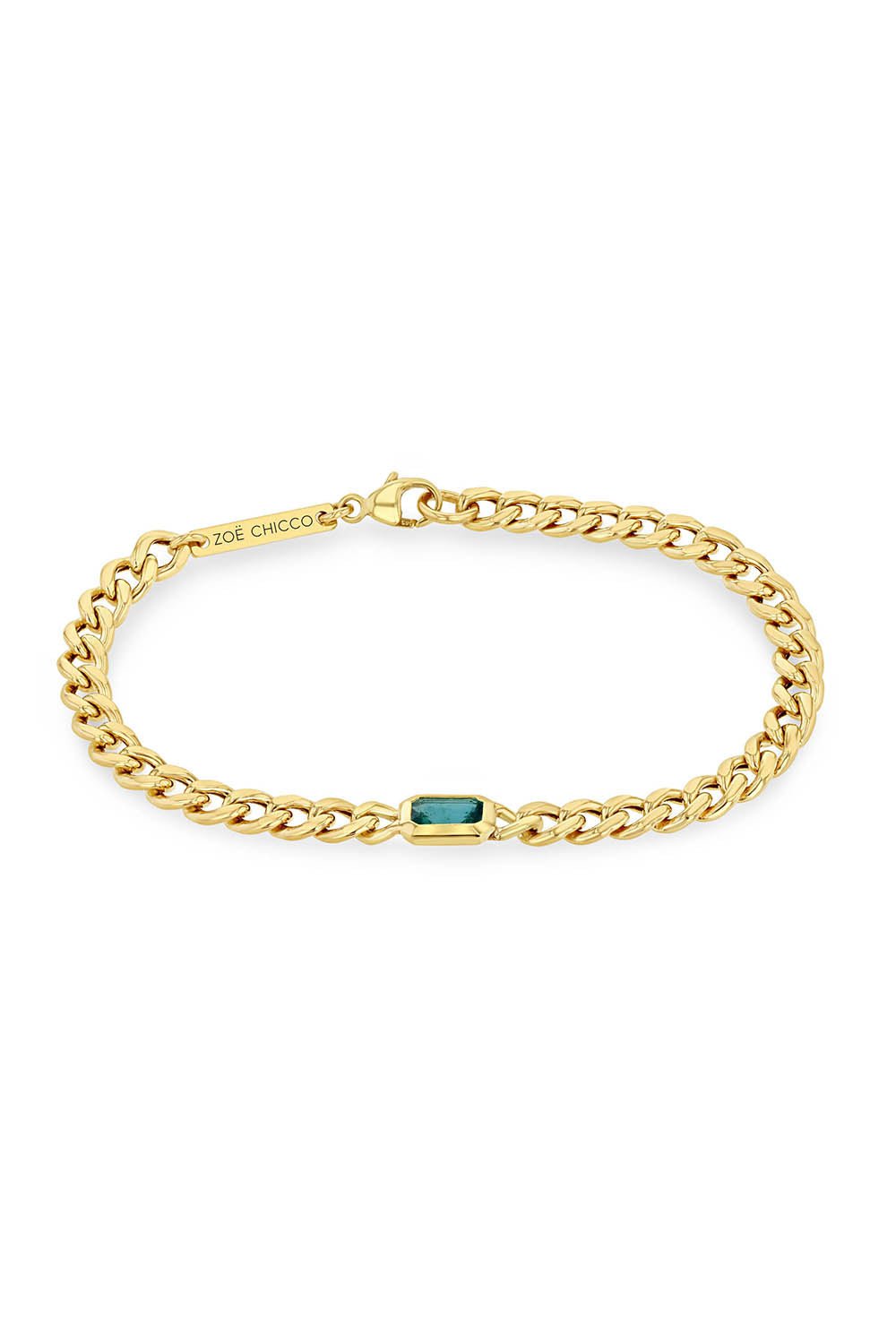 ZOE CHICCO-Emerald Curb Chain Bracelet-YELLOW GOLD