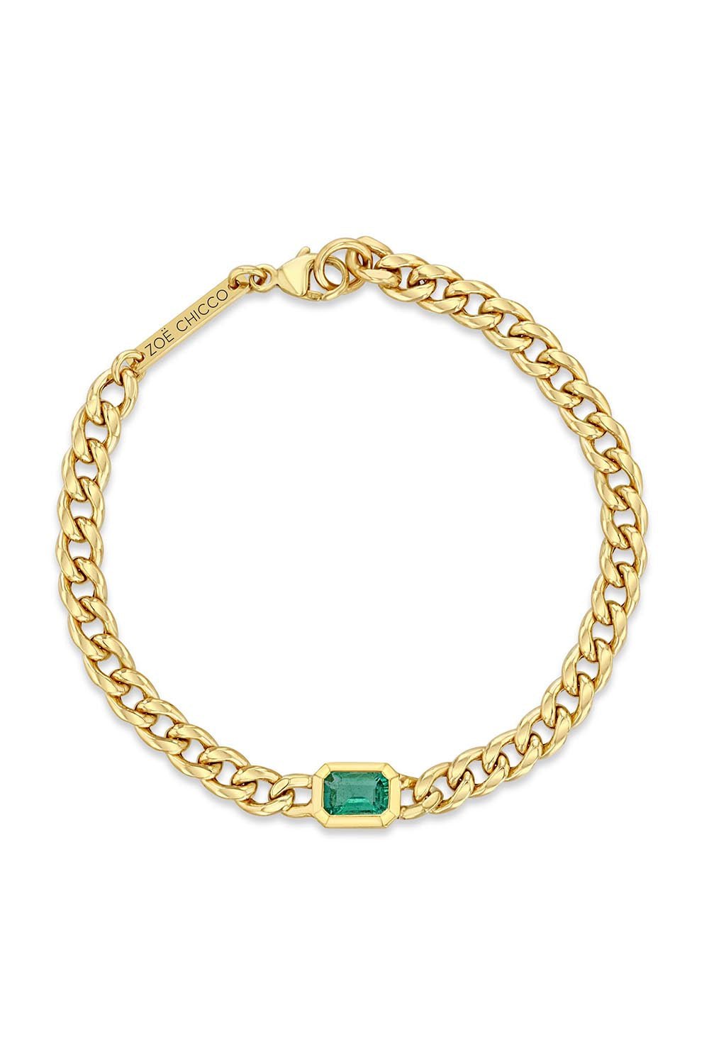 ZOE CHICCO-Emerald Curb Chain Bracelet-YELLOW GOLD
