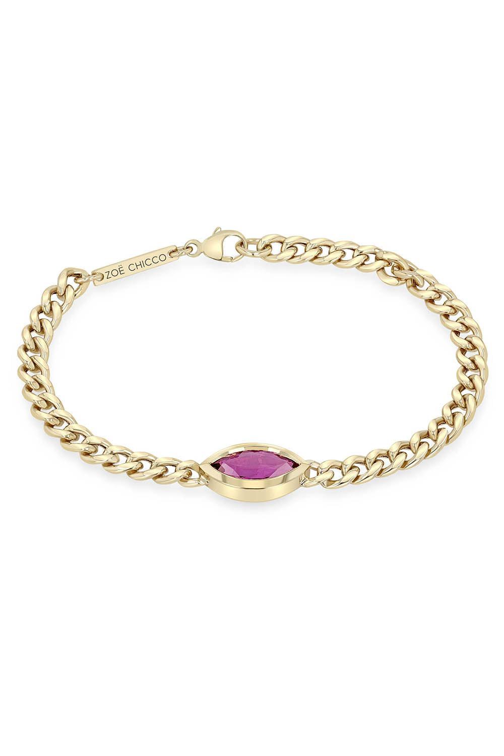 Pink Sapphire Curb Chain Bracelet-YELLOW GOLD-6.5-JEWELRYFINE JEWELBRACELET O-ZOE CHICCO