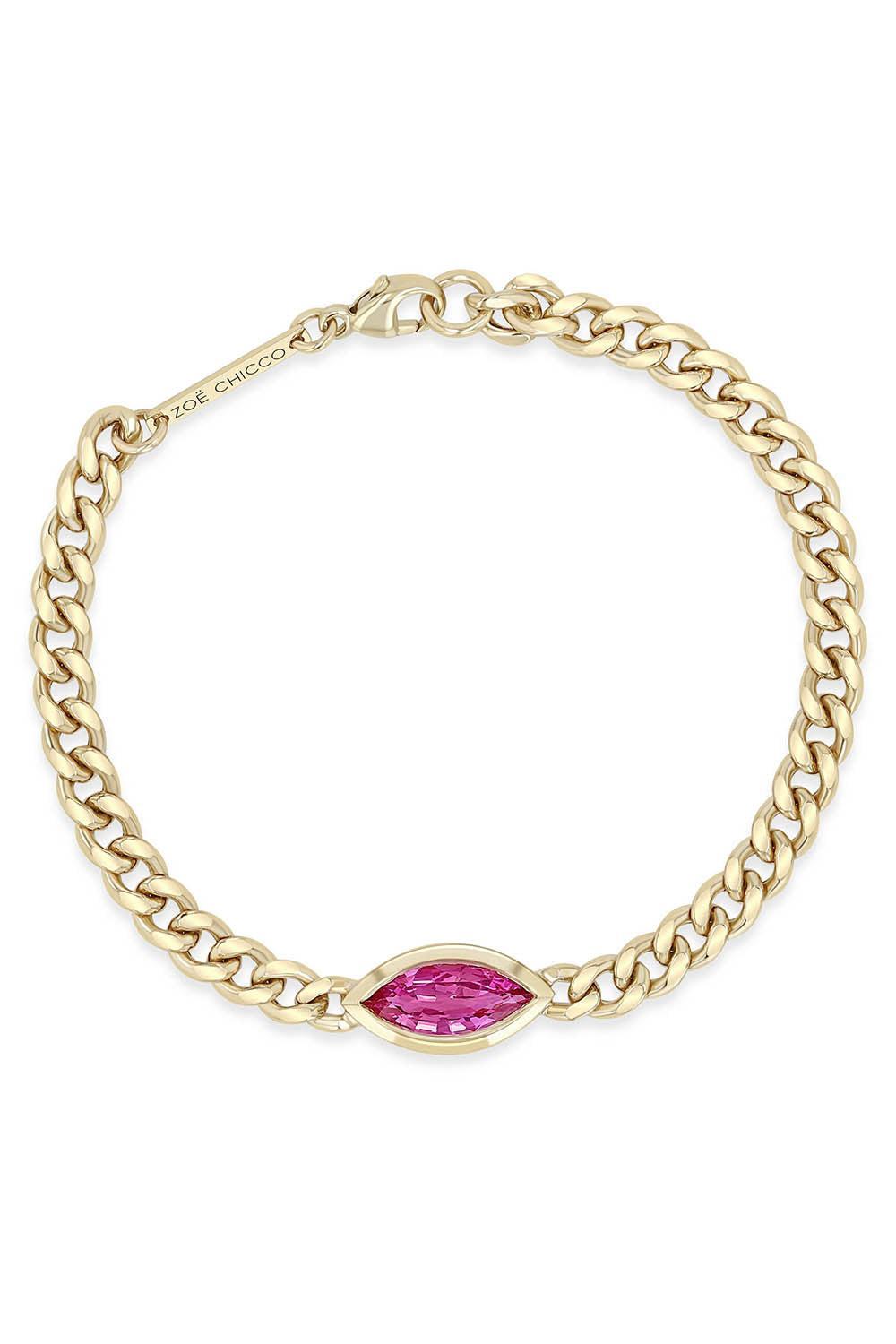 Pink Sapphire Curb Chain Bracelet-YELLOW GOLD-6.5-JEWELRYFINE JEWELBRACELET O-ZOE CHICCO