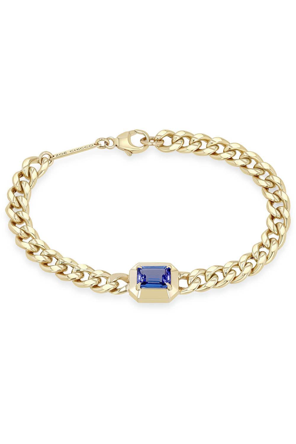 Tanzanite Large Curb Chain Bracelet-YELLOW GOLD-6.5-JEWELRYFINE JEWELBRACELET O-ZOE CHICCO