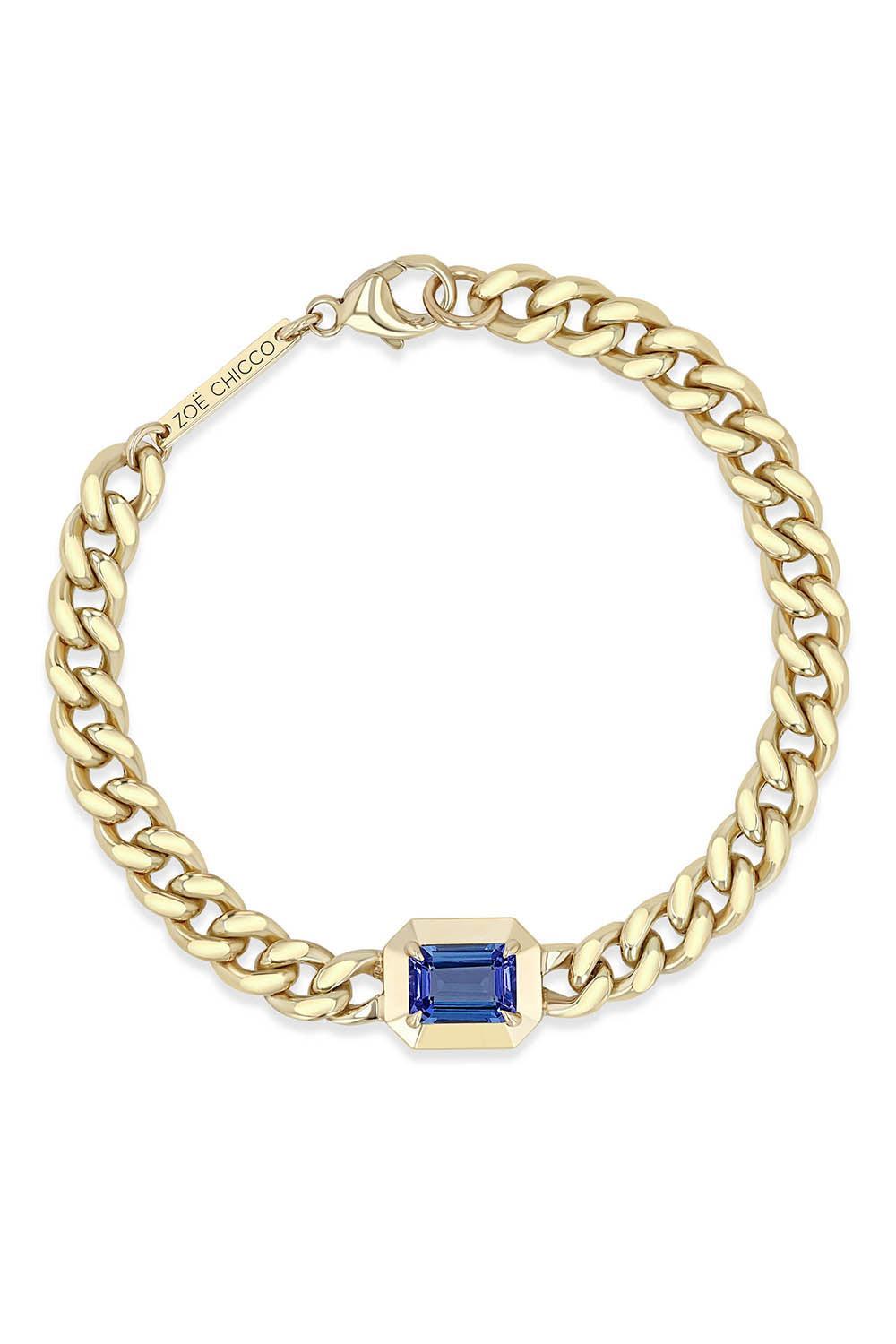 Tanzanite Large Curb Chain Bracelet-YELLOW GOLD-6.5-JEWELRYFINE JEWELBRACELET O-ZOE CHICCO