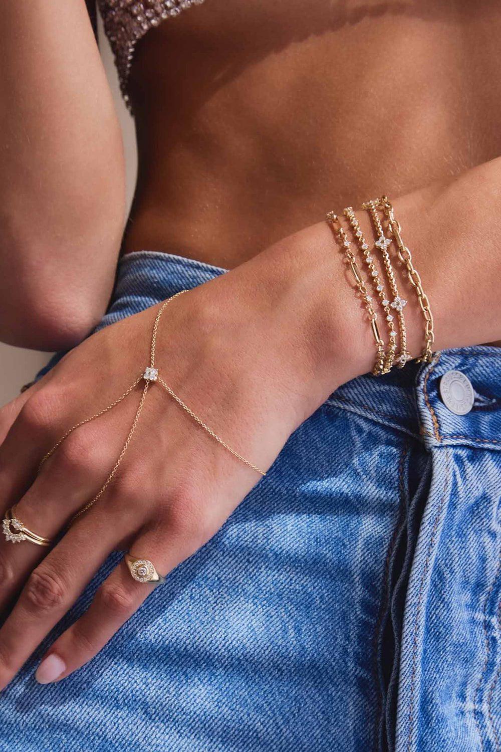Five Prong Diamond Quad Station Box Chain Bracelet | ZOE CHICCO