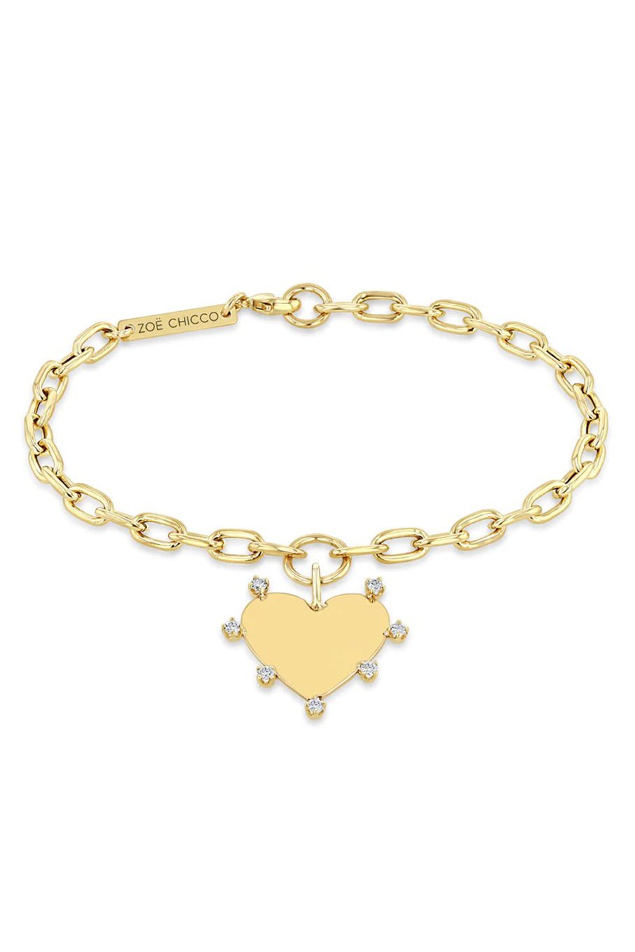 ZOE CHICCO-7 Prong Diamond Heart Charm Bracelet-YELLOW GOLD