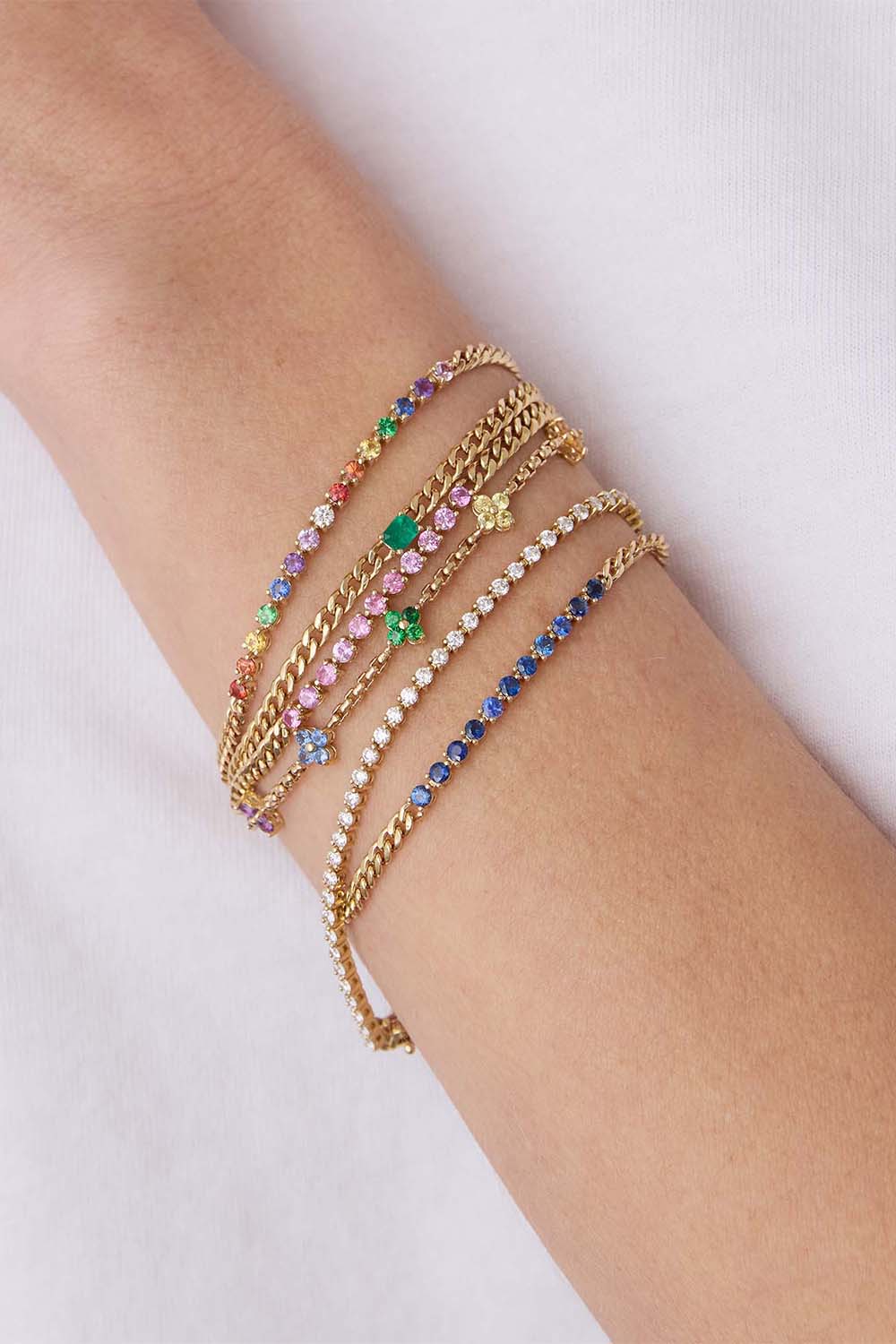 Rainbow Sapphire Quad Box Chain Bracelet-YELLOW GOLD-7-JEWELRYFINE JEWELBRACELET O-ZOE CHICCO