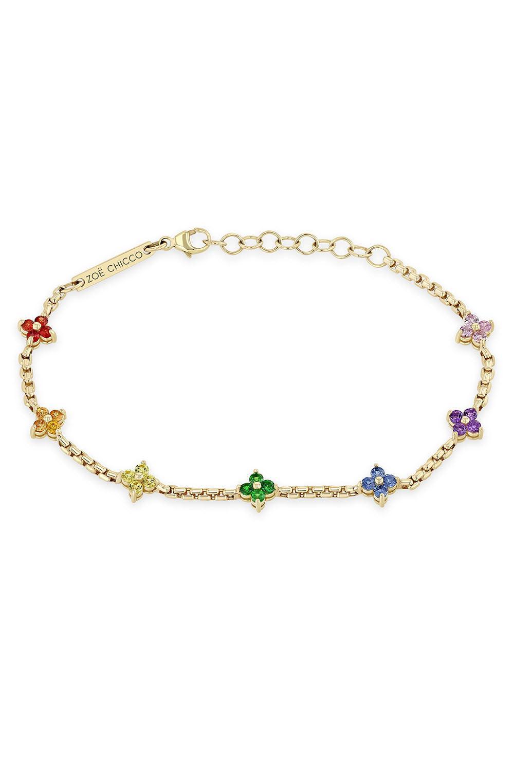 Rainbow Sapphire Quad Box Chain Bracelet-YELLOW GOLD-7-JEWELRYFINE JEWELBRACELET O-ZOE CHICCO