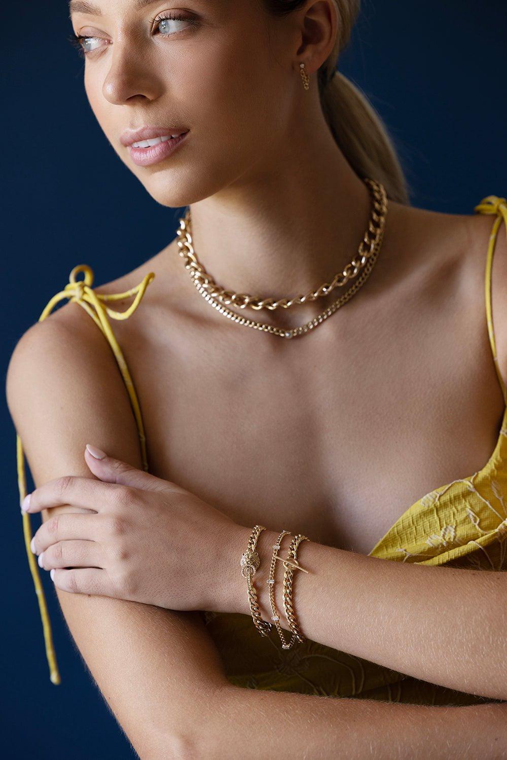 ZOE CHICCO-Diamond Curb Chain Toggle Bracelet - Large-YELLOW GOLD