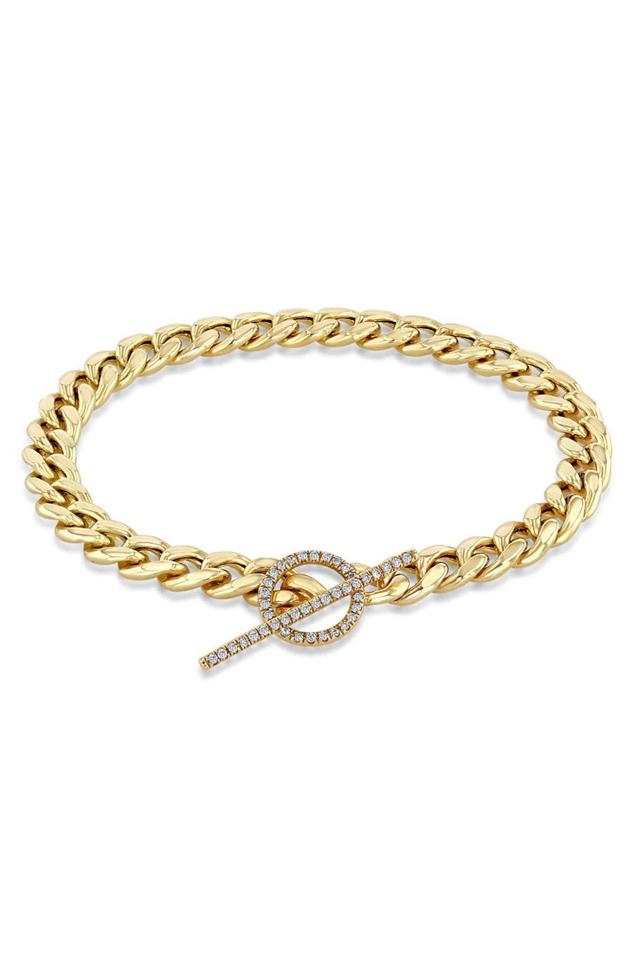 ZOE CHICCO-Diamond Curb Chain Toggle Bracelet - Large-YELLOW GOLD