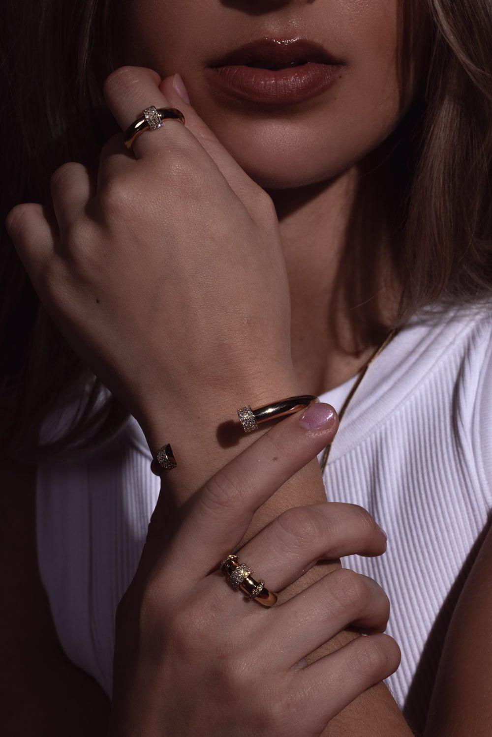ZOE CHICCO-Diamond Door Knocker Cuff Bracelet-YELLOW GOLD