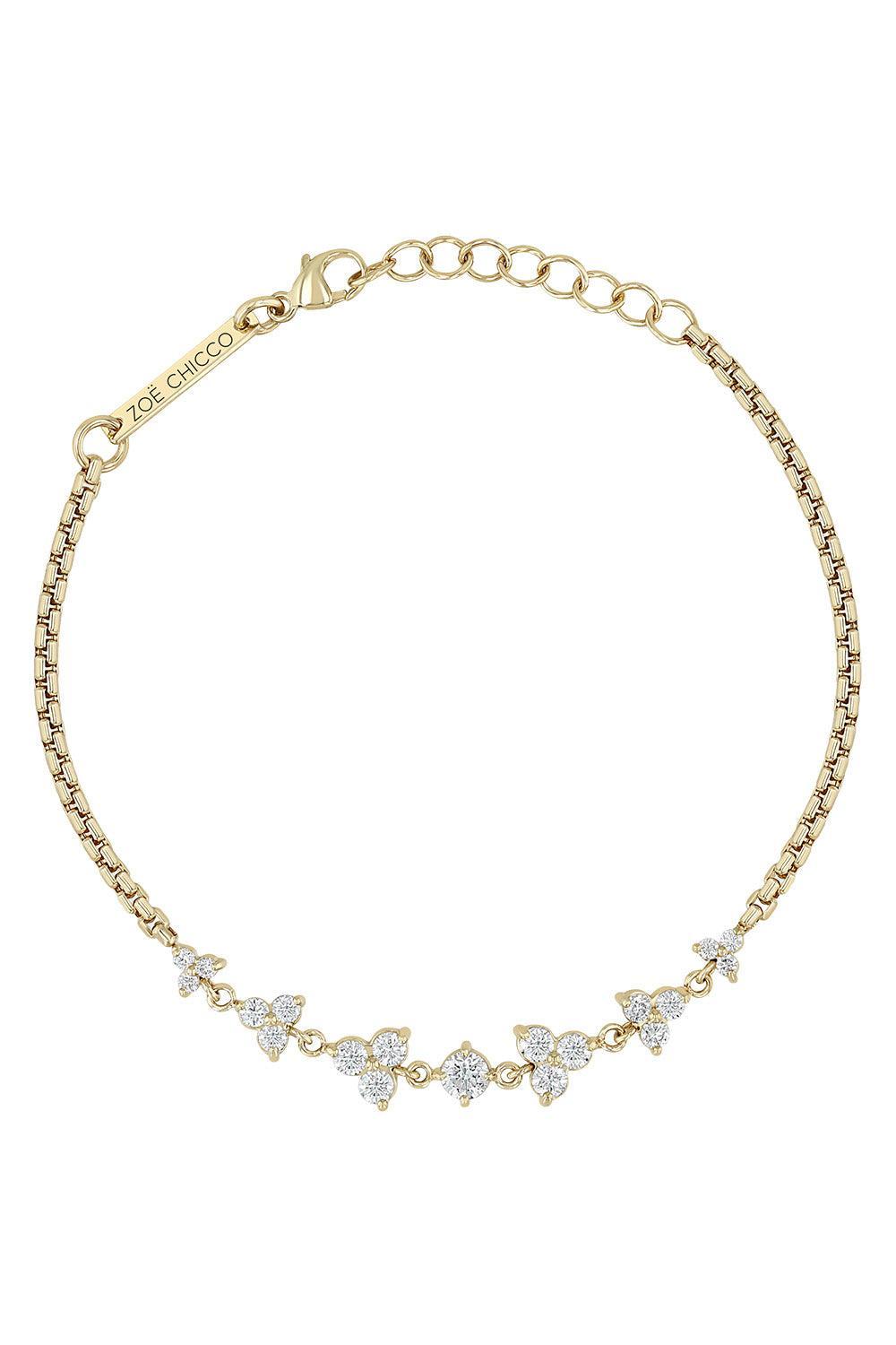 Diamond Graduated Box Chain Trios Bracelet-YELLOW GOLD-JEWELRYFINE JEWELBRACELET O-ZOE CHICCO