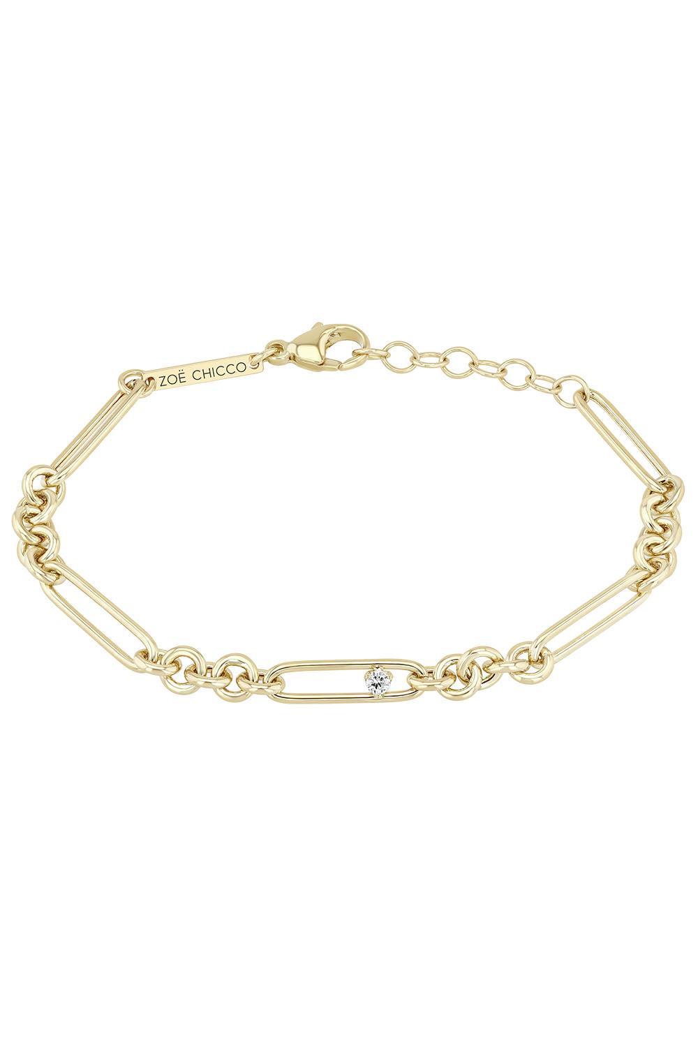 Diamond Mixed Paperclip Rolo Bracelet-YELLOW GOLD-JEWELRYFINE JEWELBRACELET O-ZOE CHICCO