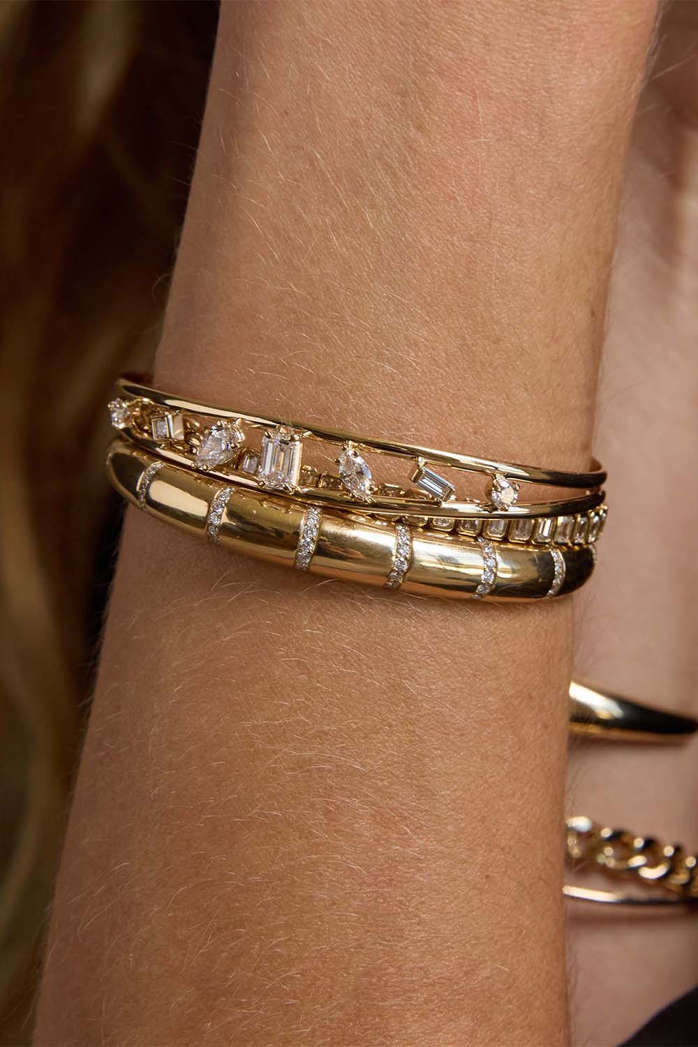 Diamond Open Band Cuff Bracelet-YELLOW GOLD-JEWELRYFINE JEWELBRACELET O-ZOE CHICCO