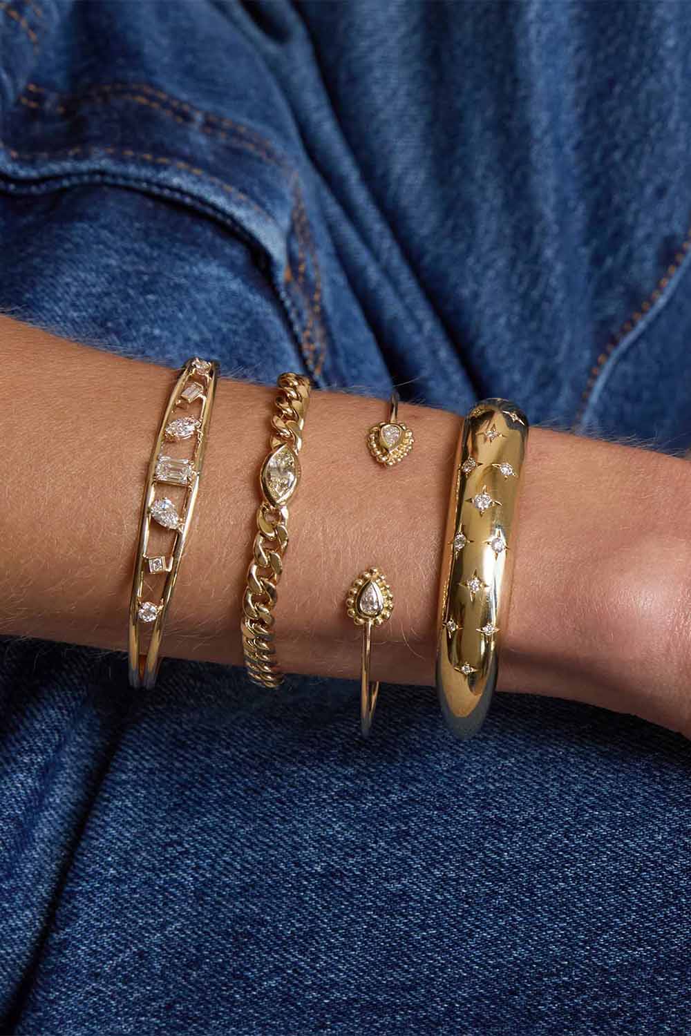 Diamond Open Band Cuff Bracelet-YELLOW GOLD-JEWELRYFINE JEWELBRACELET O-ZOE CHICCO