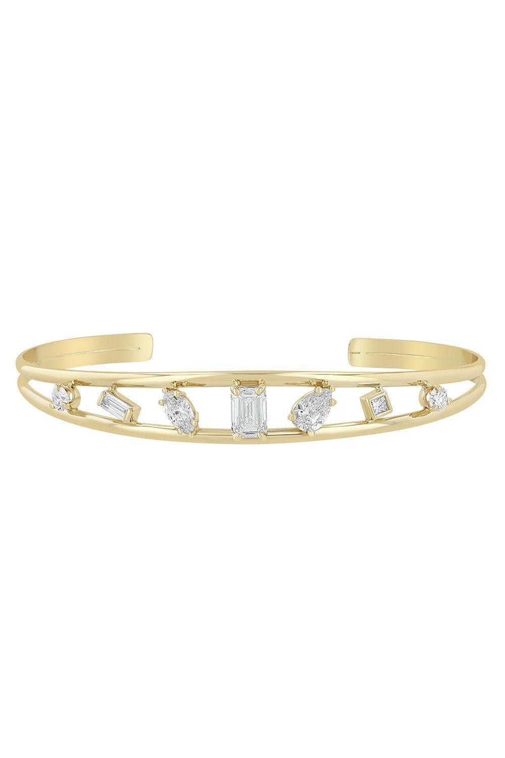 Diamond Open Band Cuff Bracelet-YELLOW GOLD-JEWELRYFINE JEWELBRACELET O-ZOE CHICCO