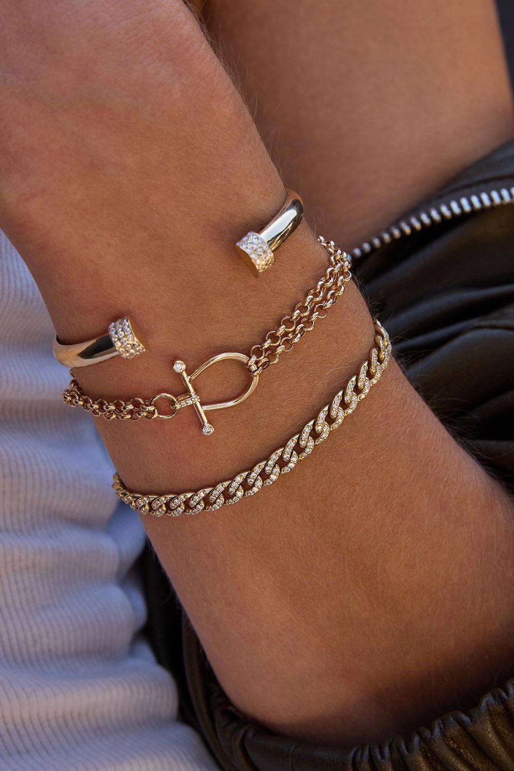 Diamond Rolo Chain Link Bracelet-YELLOW GOLD-JEWELRYFINE JEWELBRACELET O-ZOE CHICCO