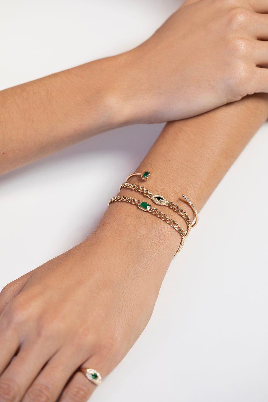 ZOE CHICCO-Emerald Diamond Open Cuff-YELLOW GOLD