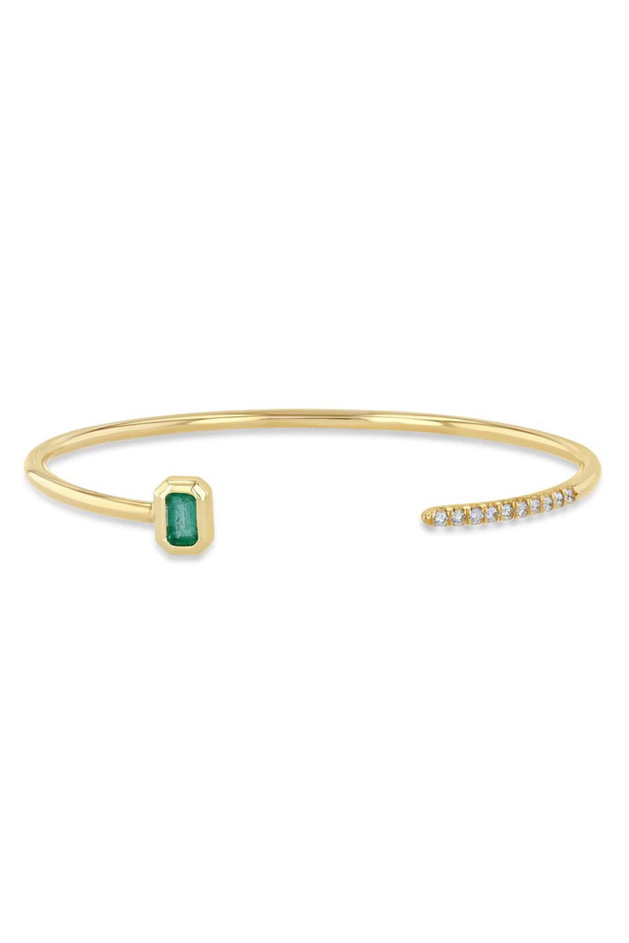 ZOE CHICCO-Emerald Diamond Open Cuff-YELLOW GOLD