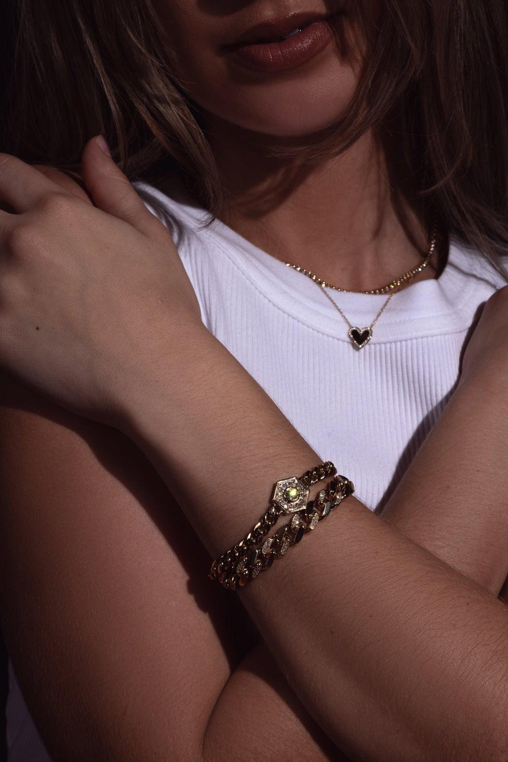 ZOE CHICCO-Large Curb Chain Halo Bracelet-YELLOW GOLD