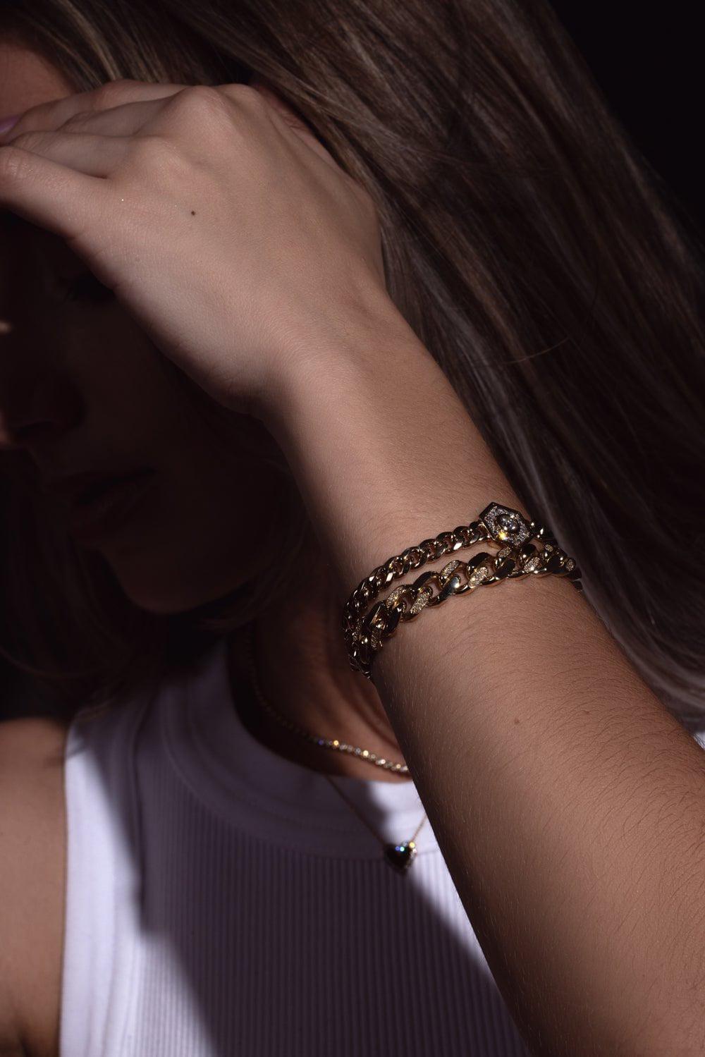 ZOE CHICCO-Large Curb Chain Halo Bracelet-YELLOW GOLD