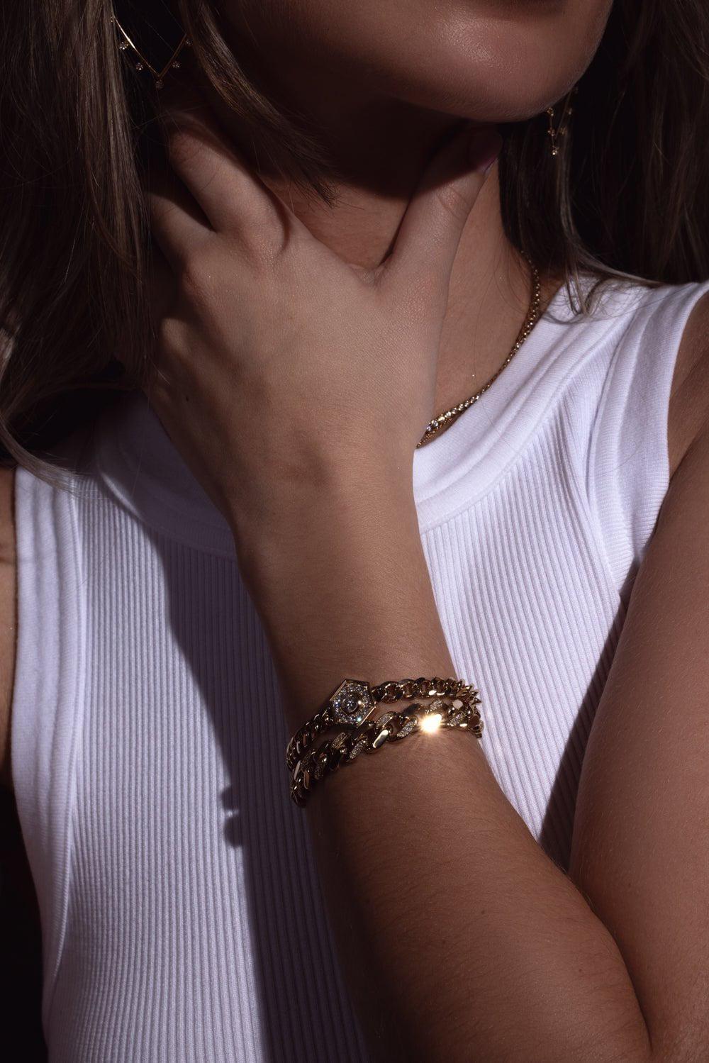 ZOE CHICCO-Large Curb Chain Halo Bracelet-YELLOW GOLD