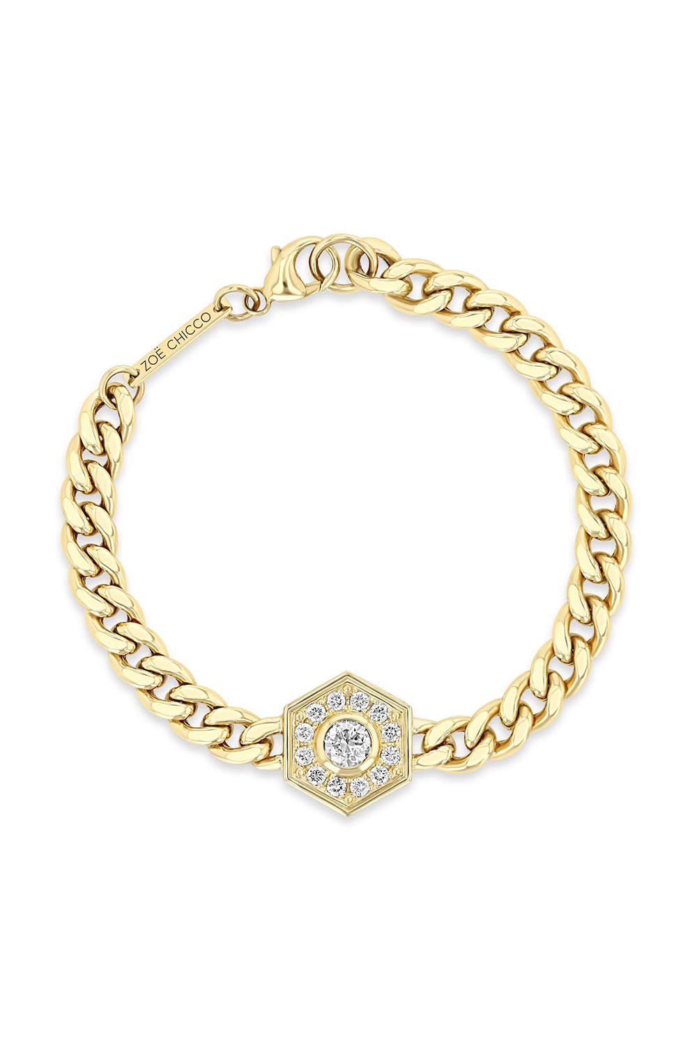 ZOE CHICCO-Large Curb Chain Halo Bracelet-YELLOW GOLD