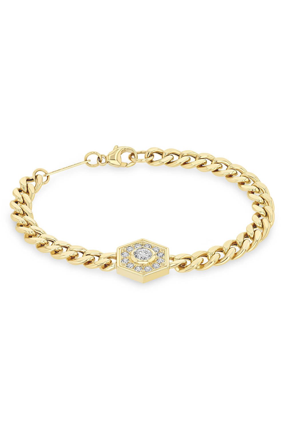 ZOE CHICCO-Large Curb Chain Halo Bracelet-YELLOW GOLD