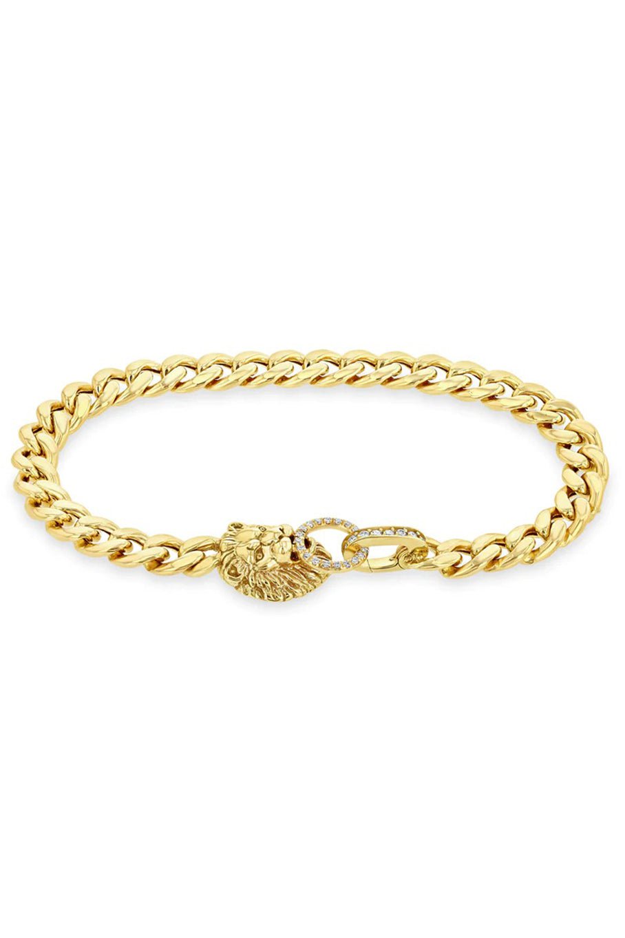 ZOE CHICCO-Lion Head Diamond Link Bracelet-YELLOW GOLD