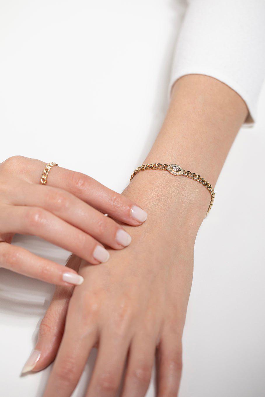 ZOE CHICCO-Marquise Diamond Eye Bracelet-YELLOW GOLD