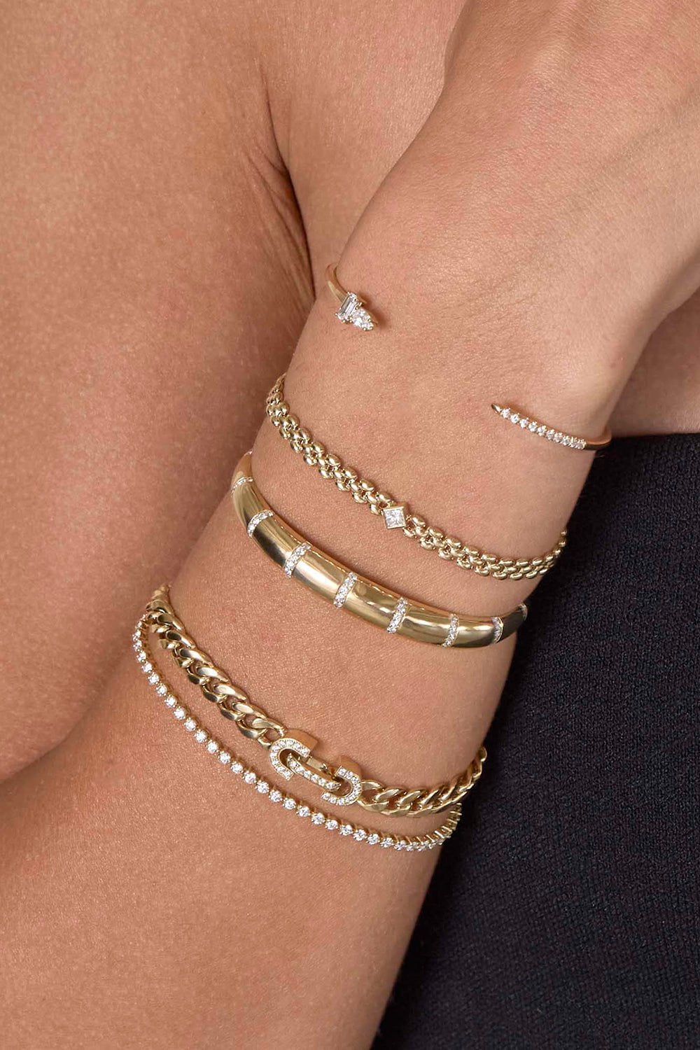 ZOE CHICCO-Small Diamond Panther Chain Bracelet-YELLOW GOLD