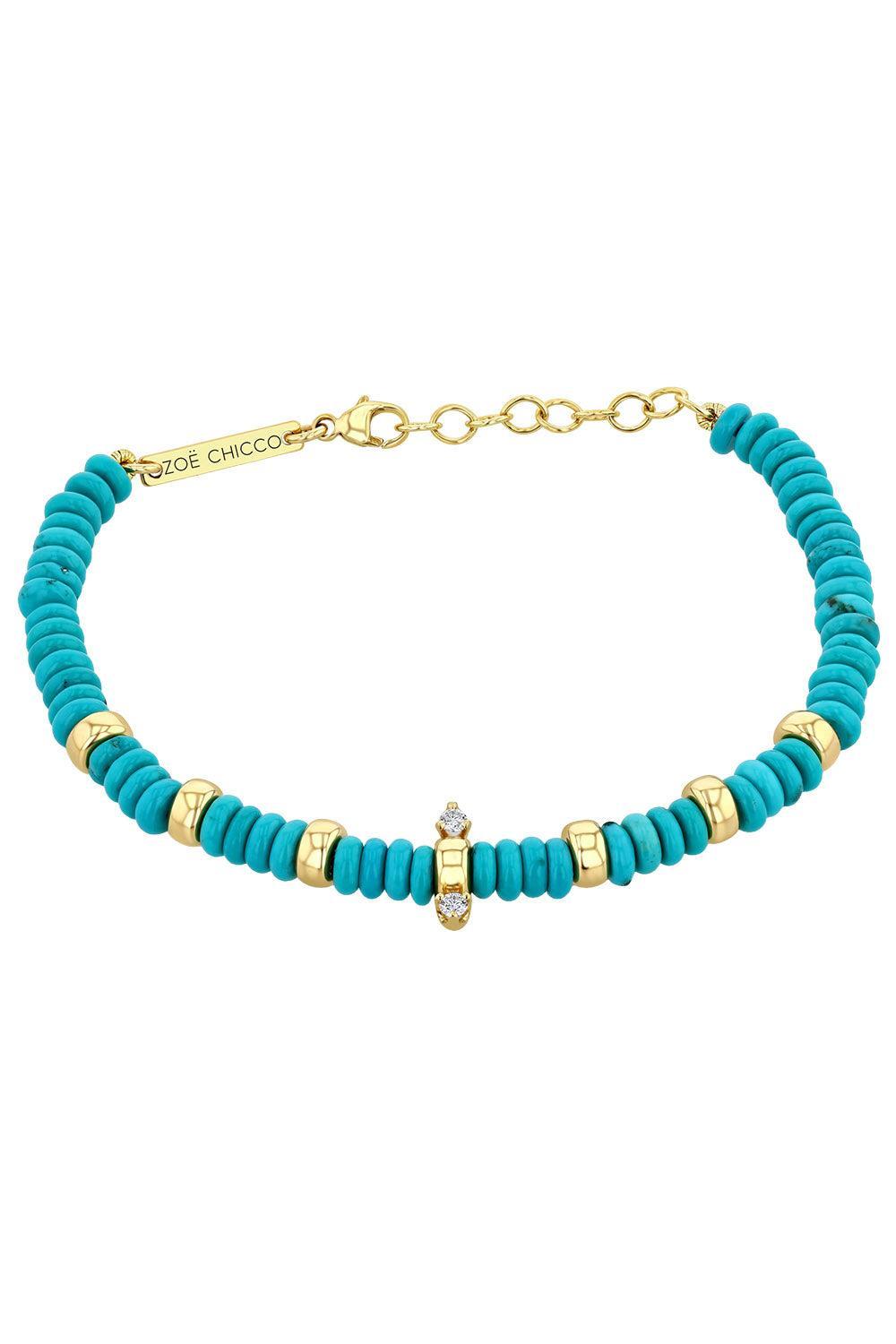Turquoise Diamond Beaded Bracelet-YELLOW GOLD-JEWELRYFINE JEWELBRACELET O-ZOE CHICCO