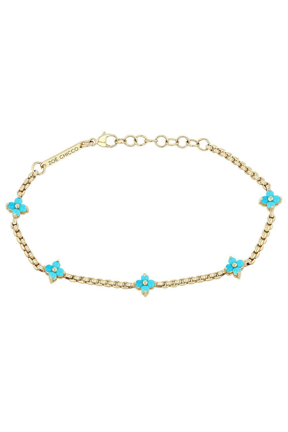 Turquoise Five Station Box Chain Bracelet-YELLOW GOLD-JEWELRYFINE JEWELBRACELET O-ZOE CHICCO