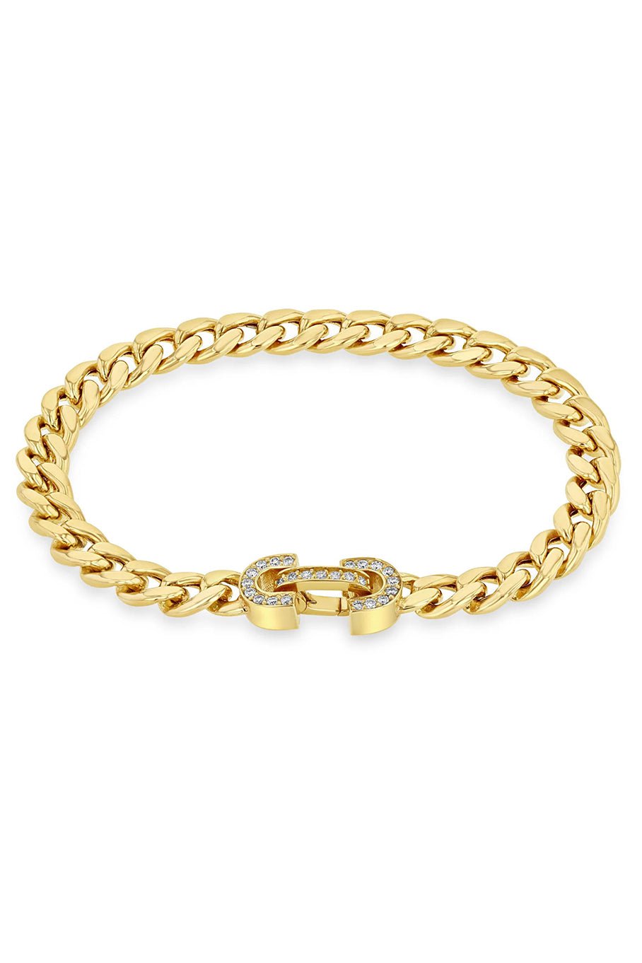 ZOE CHICCO-Vintage Diamond Horsebit Link Curb Chain Bracelet - Large-YELLOW GOLD