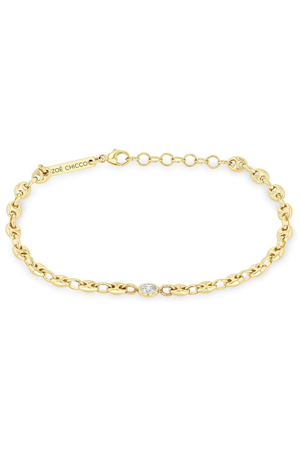 ZOE CHICCO-Small Puffed Mariner Chain Bracelet-YELLOW GOLD