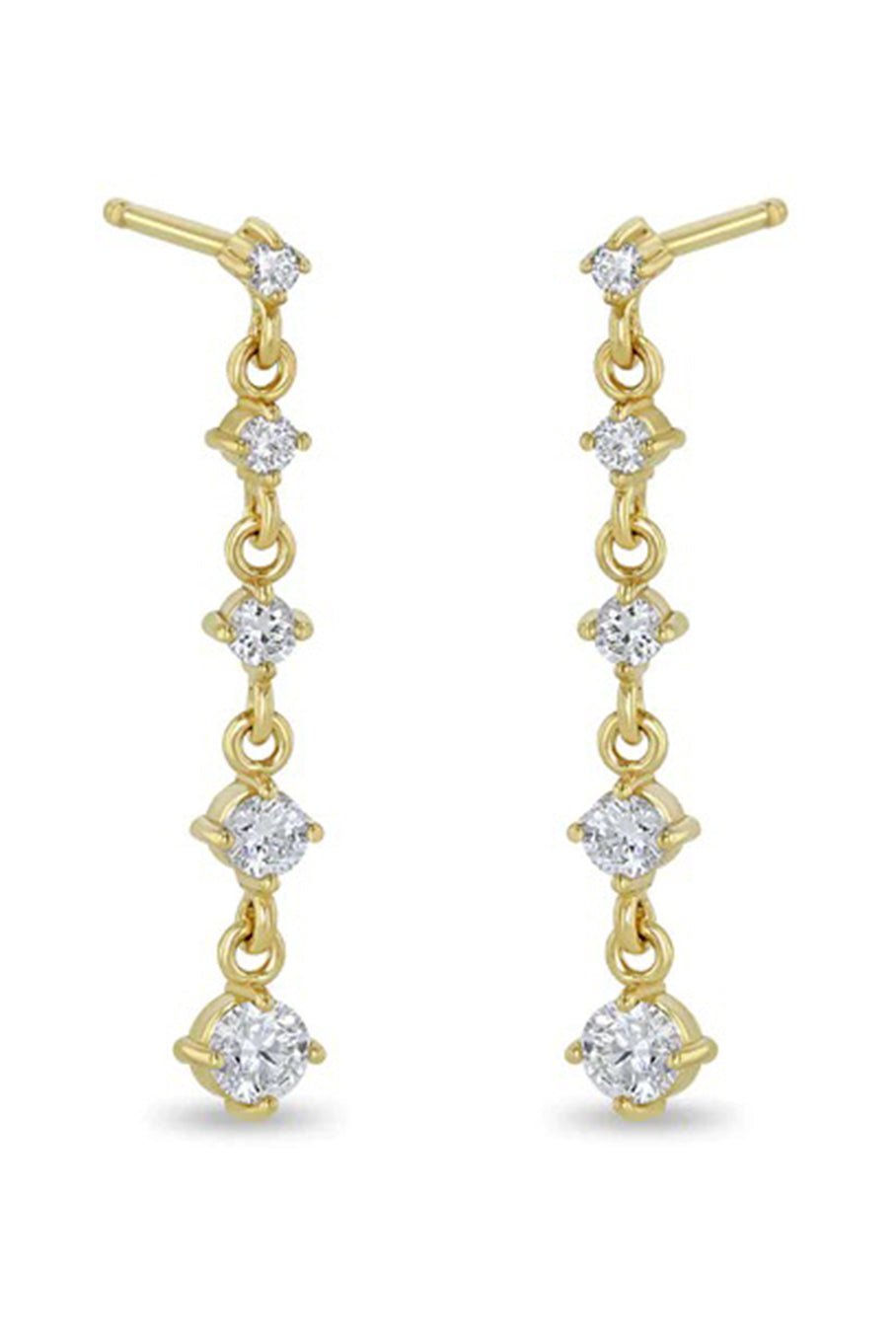 ZOE CHICCO-5 Linked Graduating Prong Diamond Drop Earrings-YELLOW GOLD