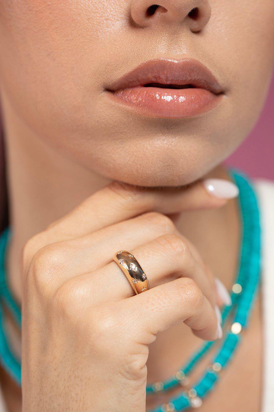 ZOE CHICCO-Scattered Star Set Diamonds Aura Ring-YELLOW GOLD