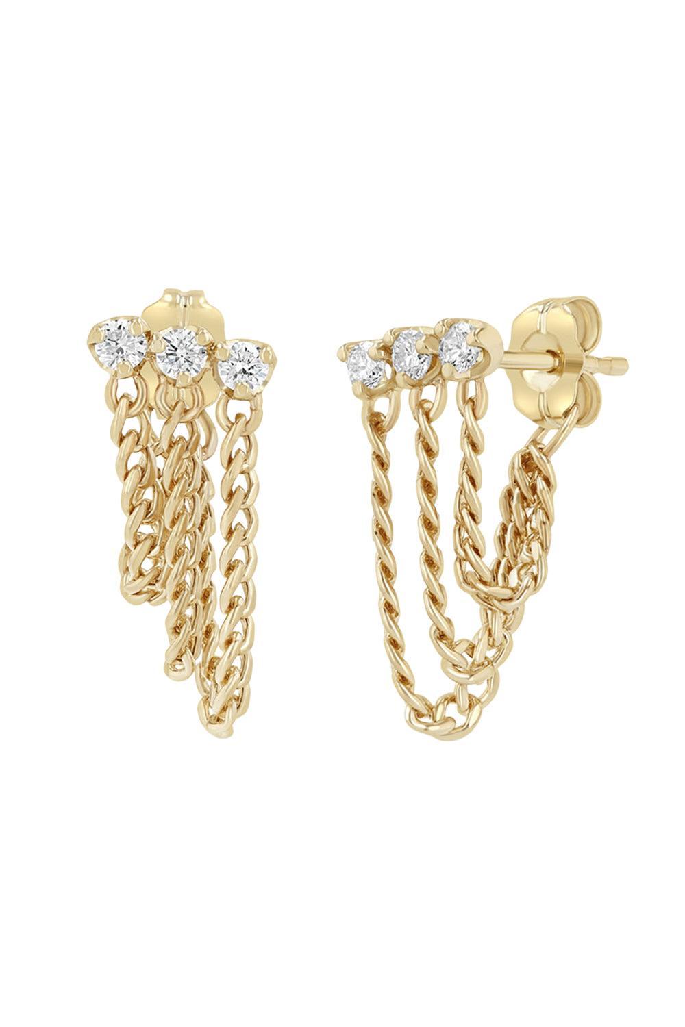 Diamond Curb Chain Waterfall Huggie Earrings-YELLOW GOLD-JEWELRYFINE JEWELEARRING-ZOE CHICCO