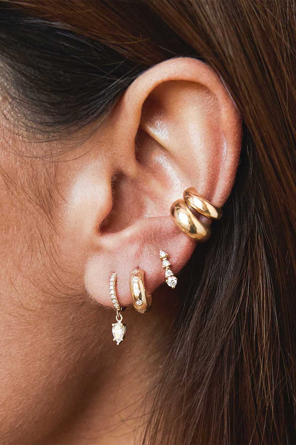 Diamond Dangling Huggie Hoop Earrings-YELLOW GOLD-JEWELRYFINE JEWELEARRING-ZOE CHICCO
