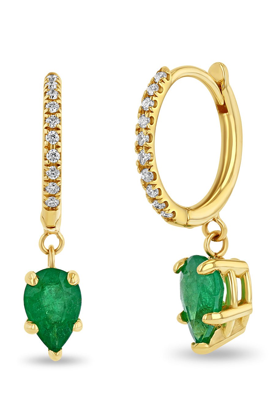 ZOE CHICCO-Diamond Emerald Drop Huggie Earrings-YELLOW GOLD