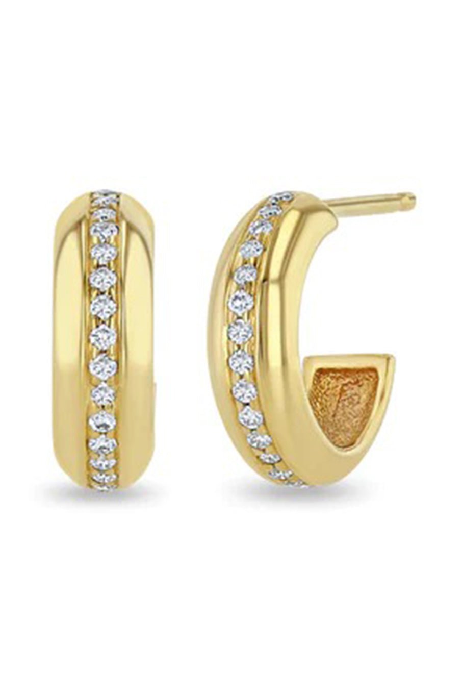 ZOE CHICCO-Diamond Line Chubby Huggie Hoops-YELLOW GOLD