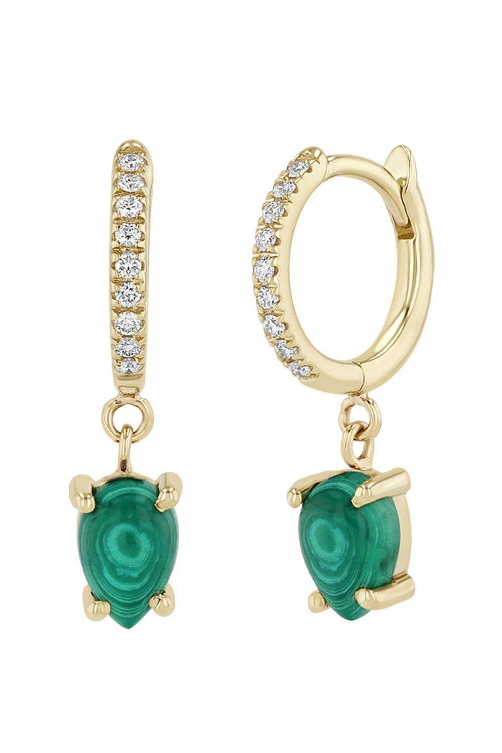 Diamond Malachite Small Hinge Huggie Earrings-YELLOW GOLD-JEWELRYFINE JEWELEARRING-ZOE CHICCO