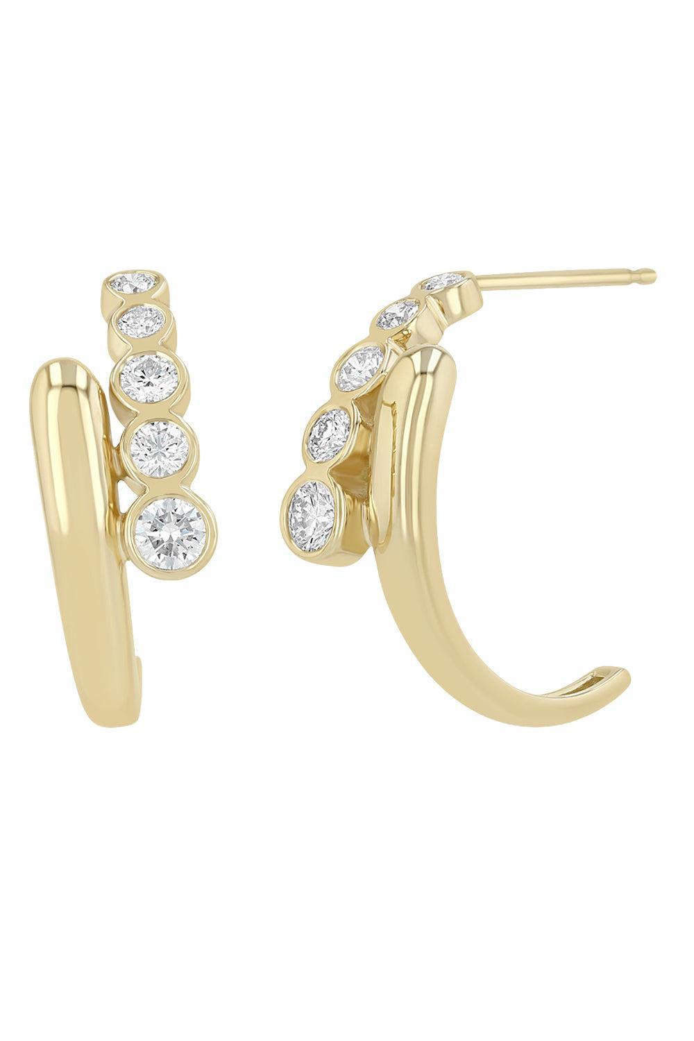 Diamond Overlap Bypass Hoop Earrings-YELLOW GOLD-JEWELRYFINE JEWELEARRING-ZOE CHICCO