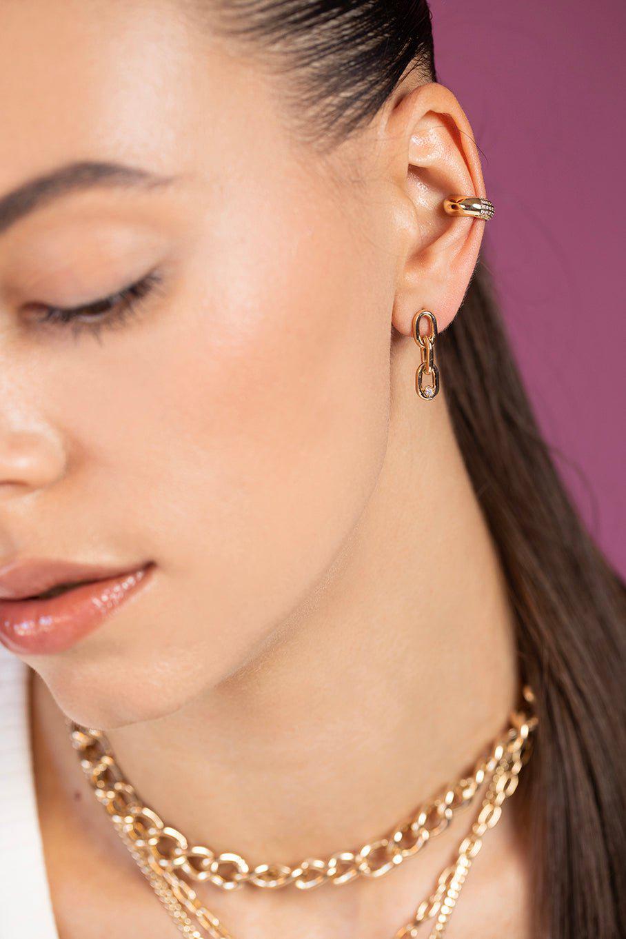 ZOE CHICCO-Diamond XXL Link Drop Earrings-YELLOW GOLD